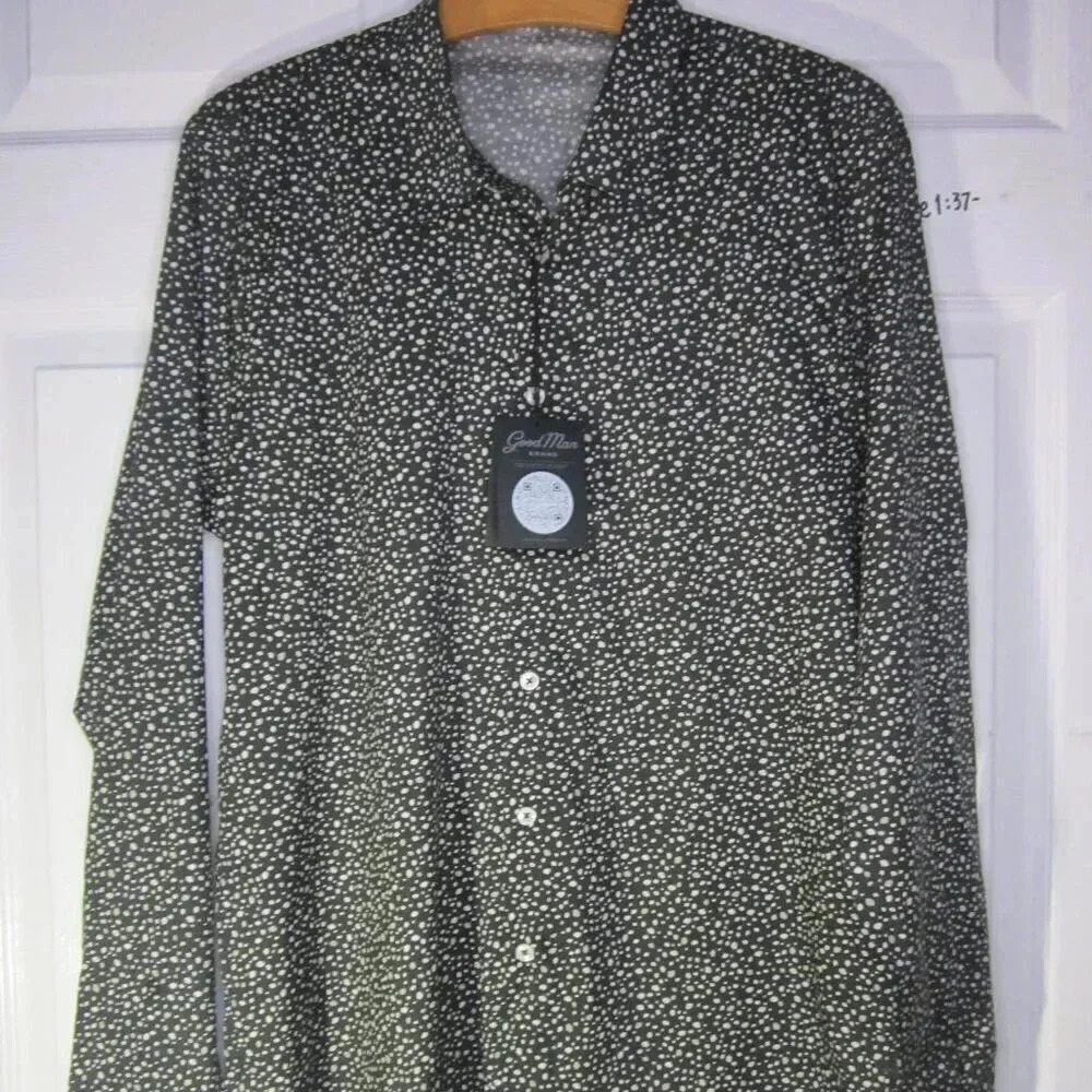 Good Man Brand men shirt LARGE NWT retail $198 black & white polka dot button